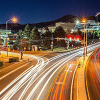 upper campus at night with long exposure lights