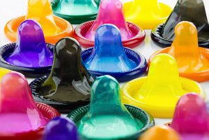 variety of colored condoms