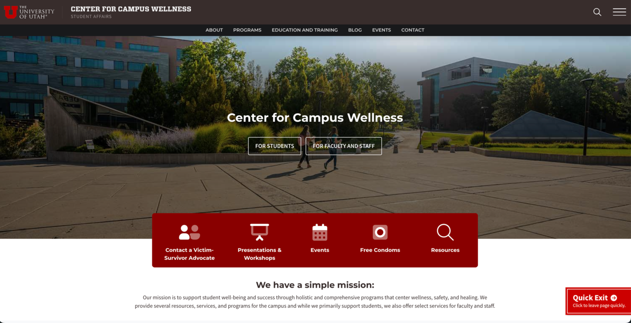 A screenshot of the Center for Campus Wellness website